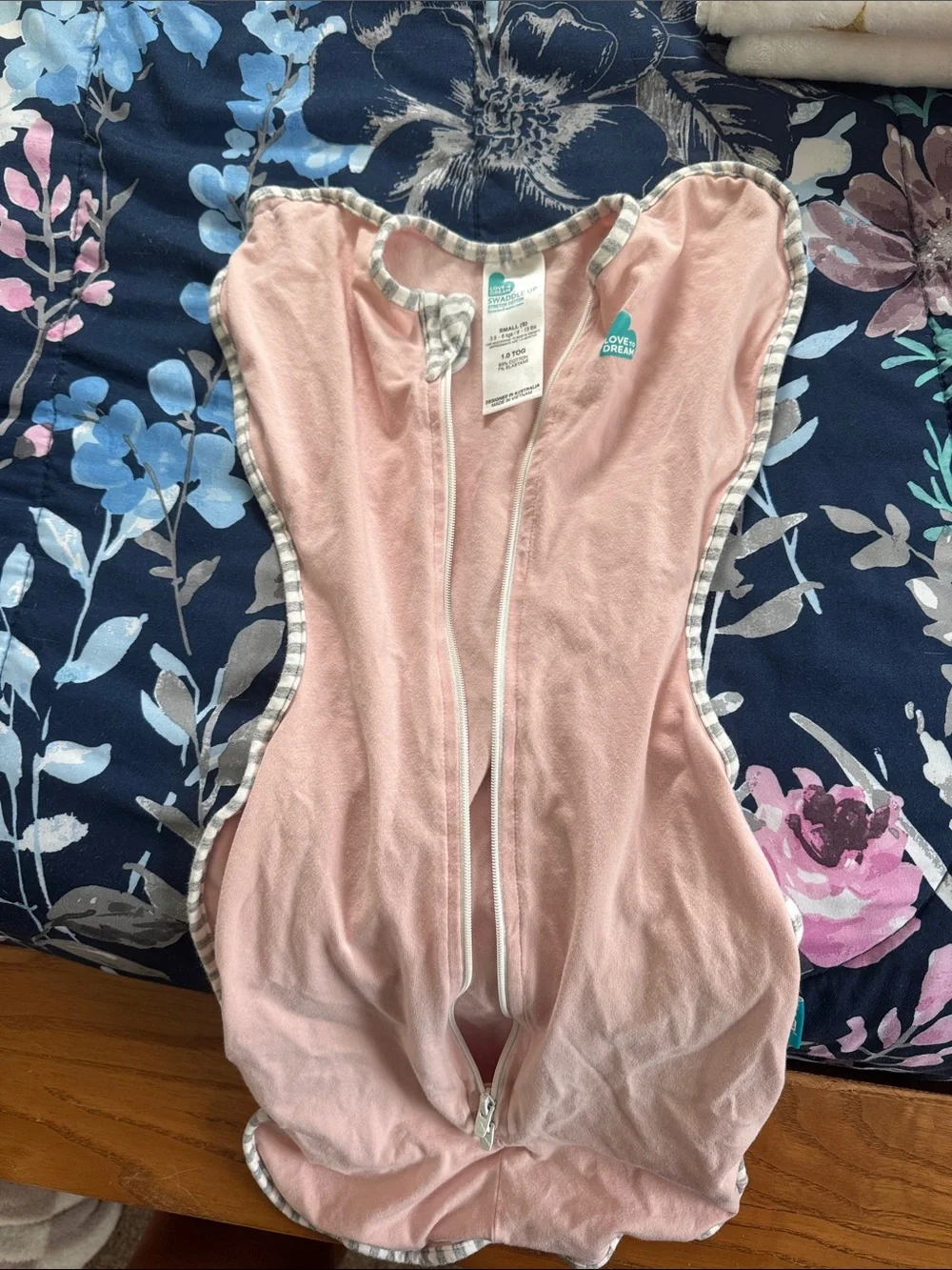 Love to Dream Pink Swaddle One-Piece with Striped Trim